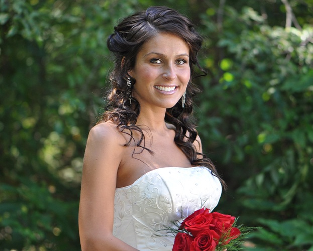 Bride on her wedding day sharing flawless smile
