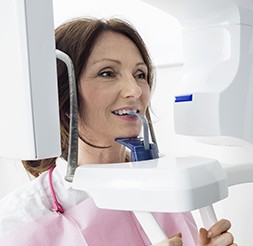 Woman receiving 3 D C T cone beam scans