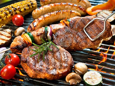 Variety of foods on a grill