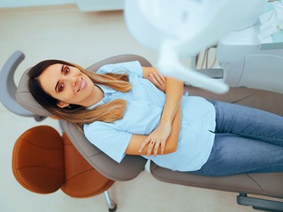 Happy dental patient viewed from above